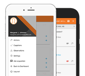 Een voorbeeld van de dashboard van de 360 compliance omgeving, voor BRZO bedrijven, via de mobiele app van Capptions.