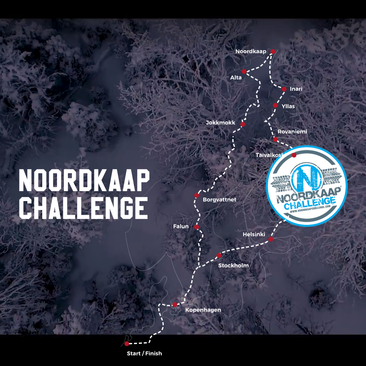 Zwart wit kaart noordkaap challenge